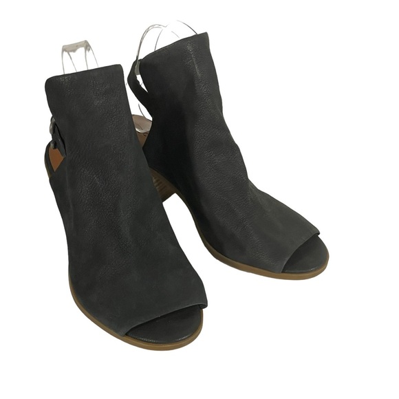 Lucky Brand Bray Black Leather Open Toe Sling Back Shoe Bootie Sz 6.5 - Picture 1 of 9